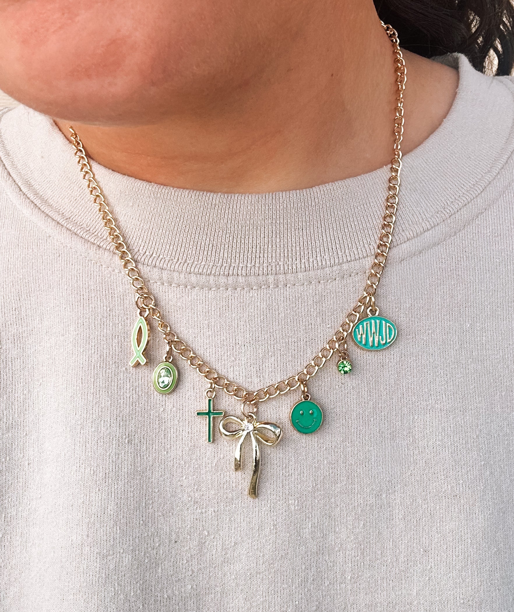 The Peaceful - Green Charm Necklace