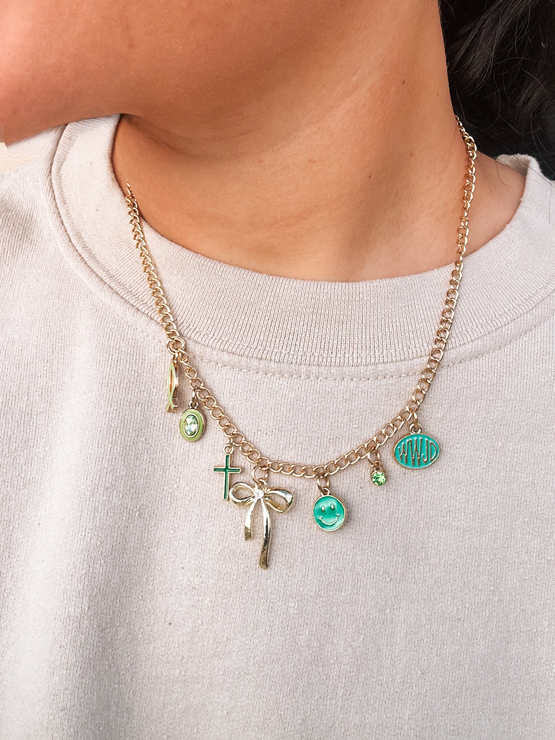 The Peaceful - Green Charm Necklace