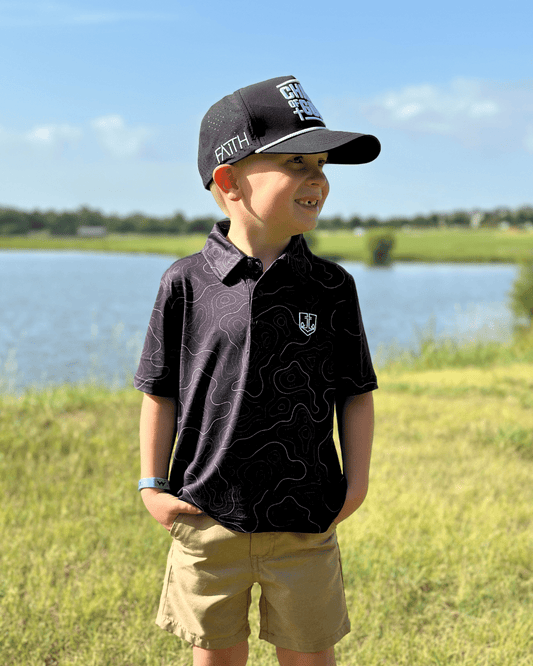 Kids Black Topo Polo - Firmly Anchored Faith