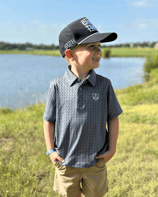 Kids Grey Cross Polo - Firmly Anchored Faith