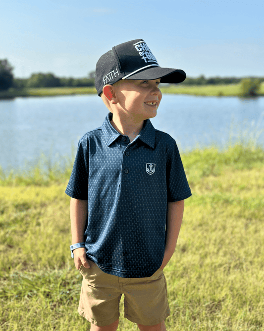 Kids Navy Cross Polo - Firmly Anchored Faith
