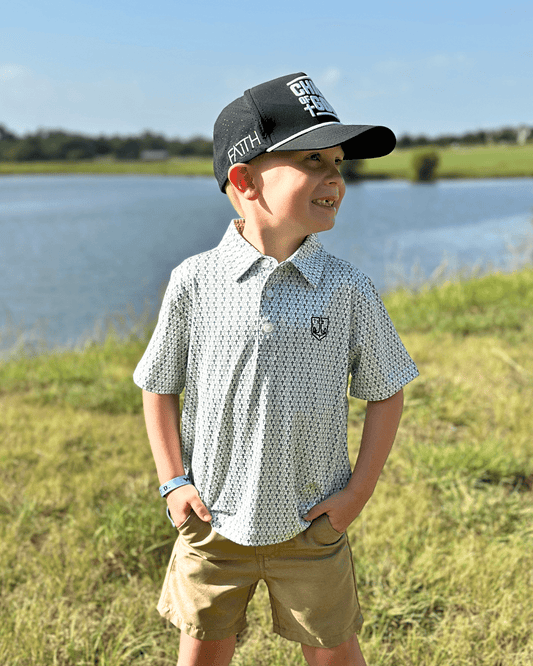 Kids White Cross Polo - Firmly Anchored Faith
